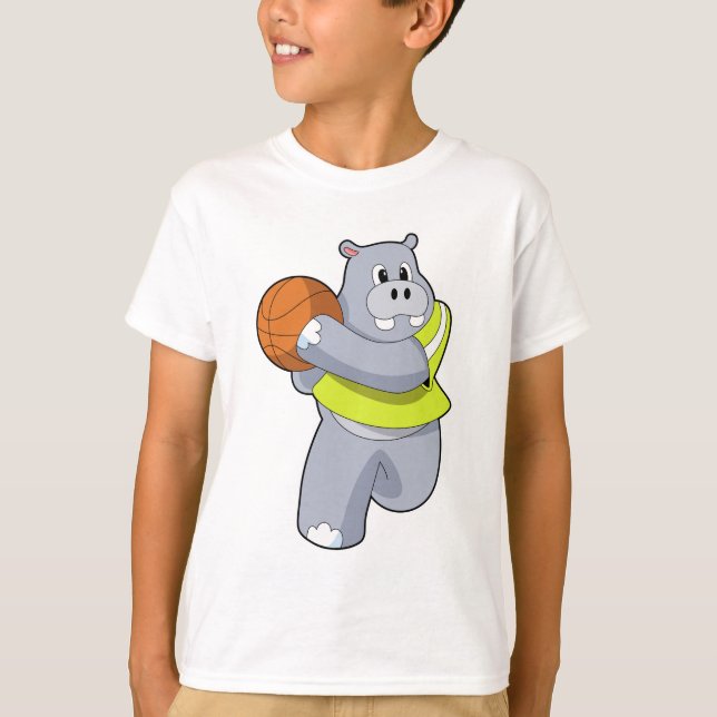 T-shirt Hippo as basketball player with basketball.PNG (Devant)