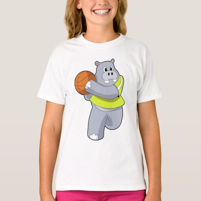 T-shirt Hippo as basketball player with basketball.PNG (Devant)