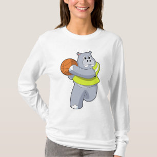 T-shirt Hippo as basketball player with basketball.PNG