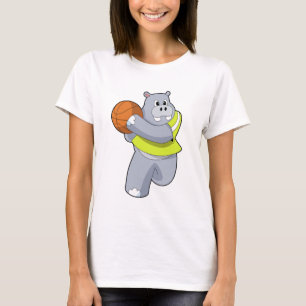 T-shirt Hippo as basketball player with basketball.PNG