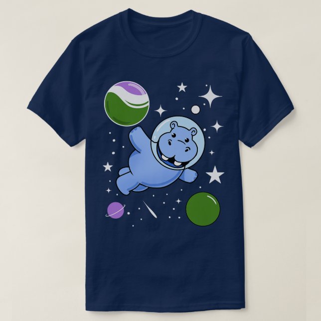T-shirt Hippo Astronaut Genderqueer Pride (Design devant)