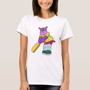 T-shirt Hippo au cricket avec batte de cricket