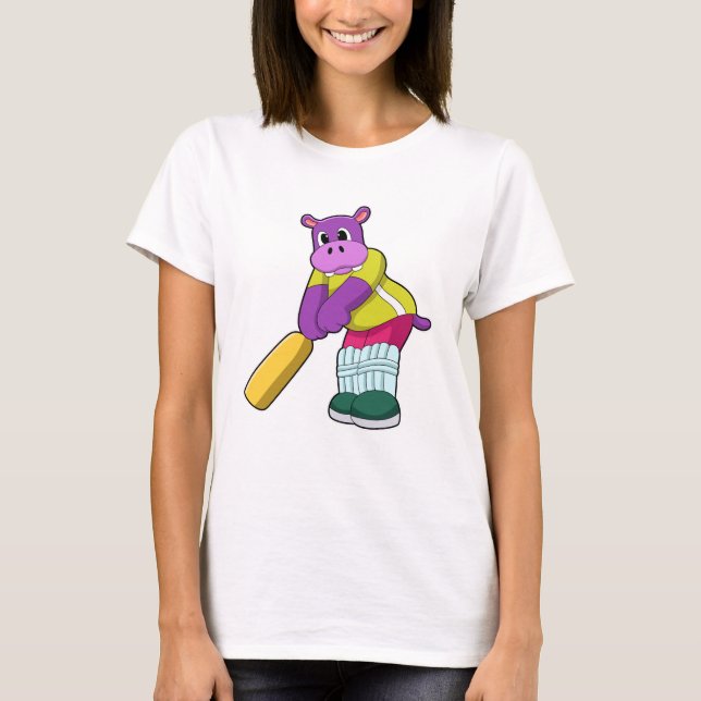 T-shirt Hippo au cricket avec batte de cricket (Devant)