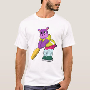 T-shirt Hippo au cricket avec batte de cricket