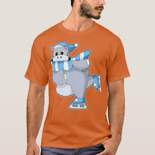 T-shirt Hippo Au Patinage Sur Glace Avec Patins Sur Glace