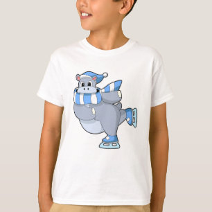 T-shirt Hippo au patinage sur glace avec patins sur glace