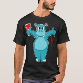 T-shirt Hippo avec verre de vin bouteille vin