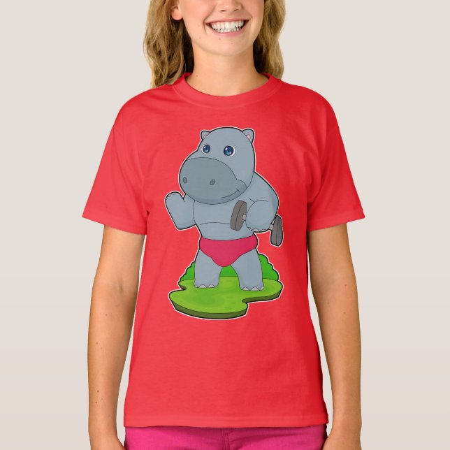 T-shirt Hippo Bodybuilder Dumbbell Bodybuilding (Devant)