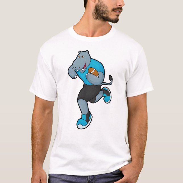 T-shirt Hippo comme joueur de football avec football (Devant)