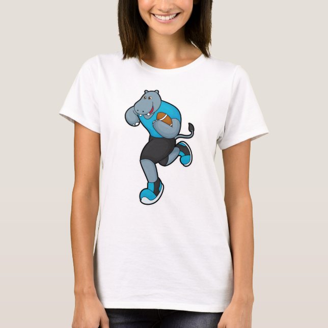 T-shirt Hippo comme joueur de football avec football (Devant)