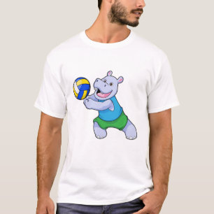T-shirt Hippo comme joueur de volleyball avec volleyball
