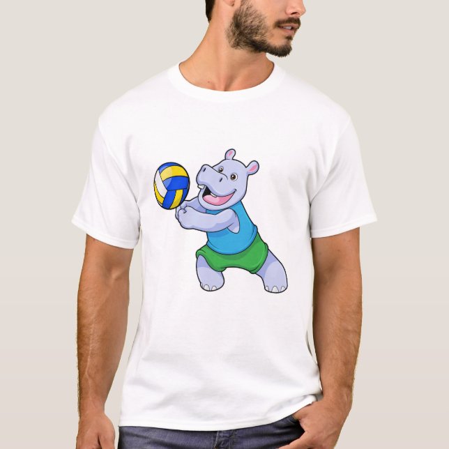 T-shirt Hippo comme joueur de volleyball avec volleyball (Devant)