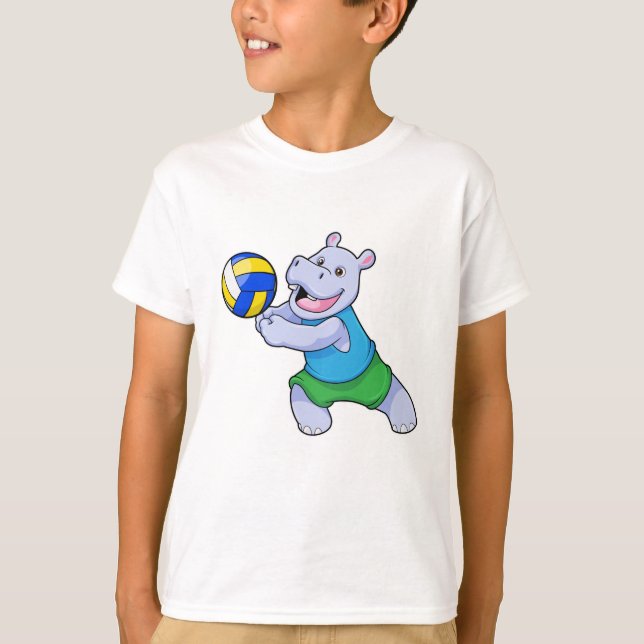 T-shirt Hippo comme joueur de volleyball avec volleyball (Devant)