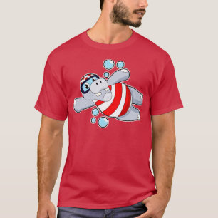 T-shirt Hippo comme Plongeur avec lunettes de natation