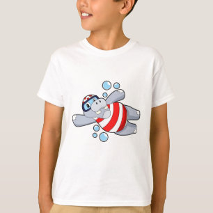 T-shirt Hippo comme Plongeur avec lunettes de natation
