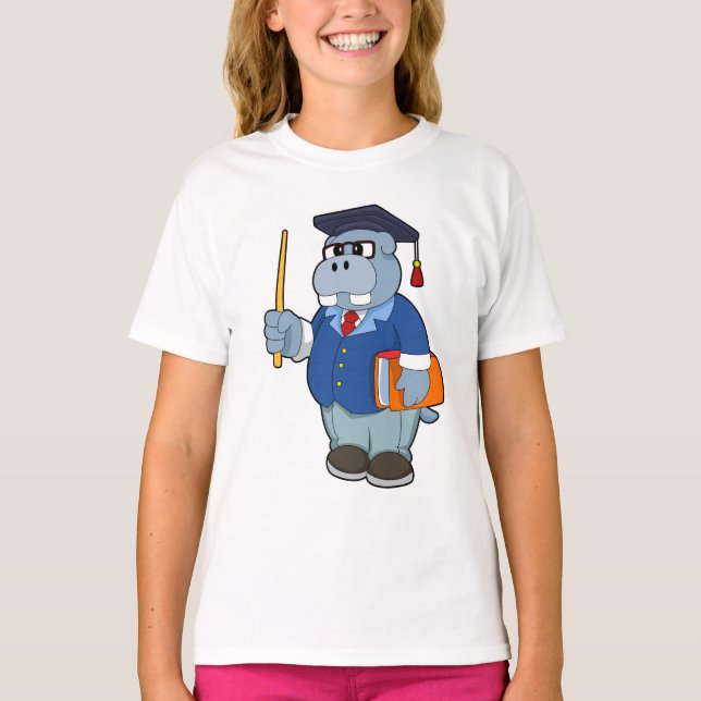T-shirt Hippo comme professeur avec livre (Devant)