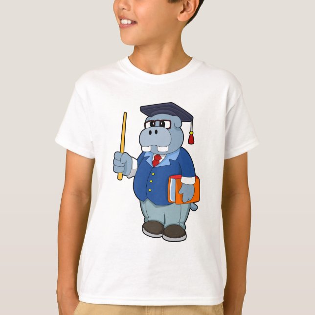 T-shirt Hippo comme professeur avec livre (Devant)