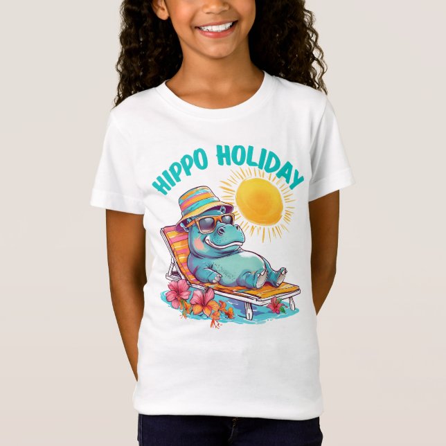 T-Shirt Hippo cool sur une chaise longue (Devant)