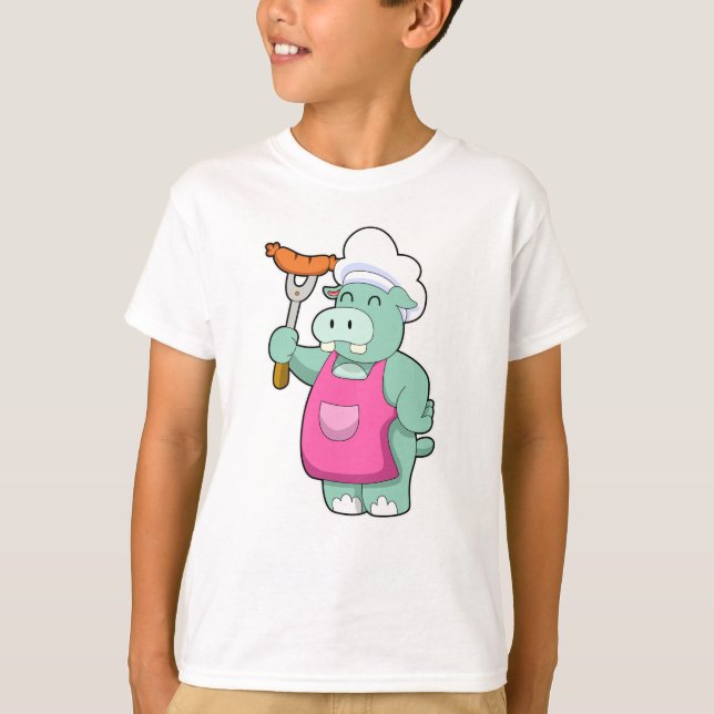 T-shirt Hippo cuisiner avec des saucisses (Devant)