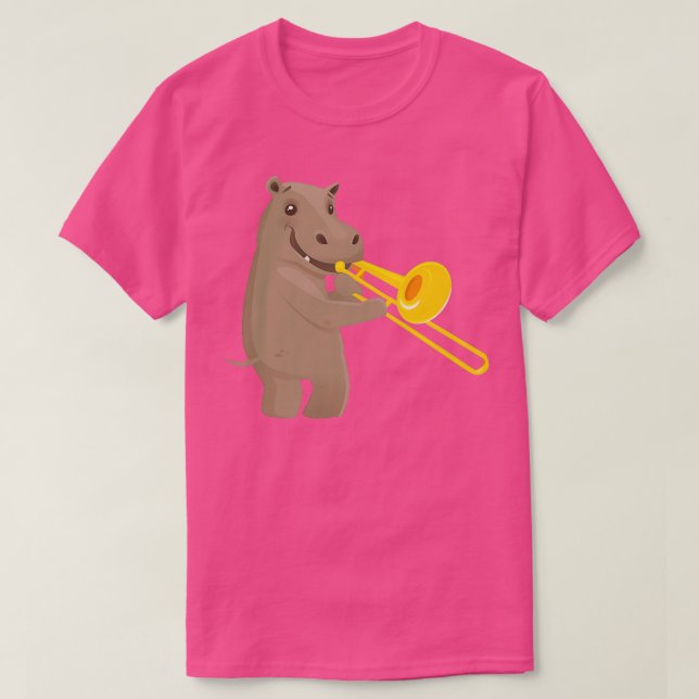 T-shirt Hippo drôle jouant de la musique avec trombone (Design devant)