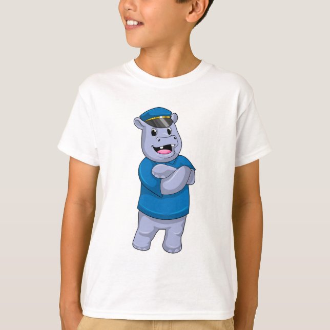 T-shirt Hippo en tant que policier avec casquette de polic (Devant)