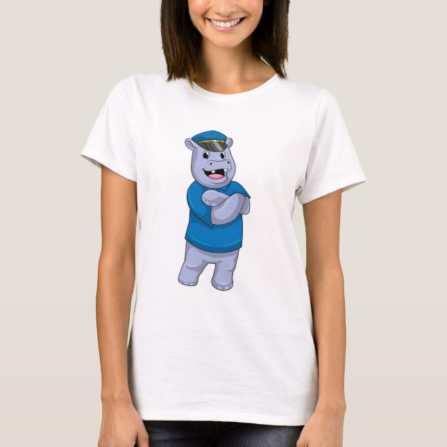 T-shirt Hippo en tant que policier avec casquette de polic (Devant)