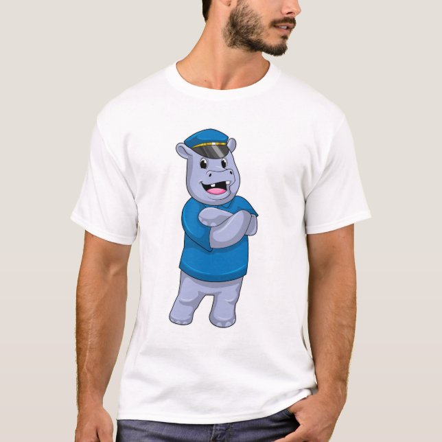 T-shirt Hippo en tant que policier avec casquette de polic (Devant)