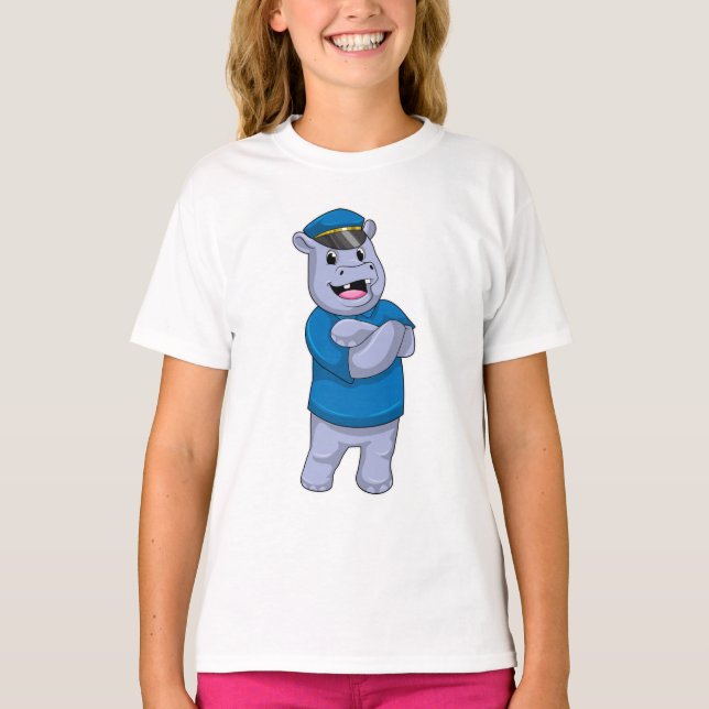 T-shirt Hippo en tant que policier avec casquette de polic (Devant)