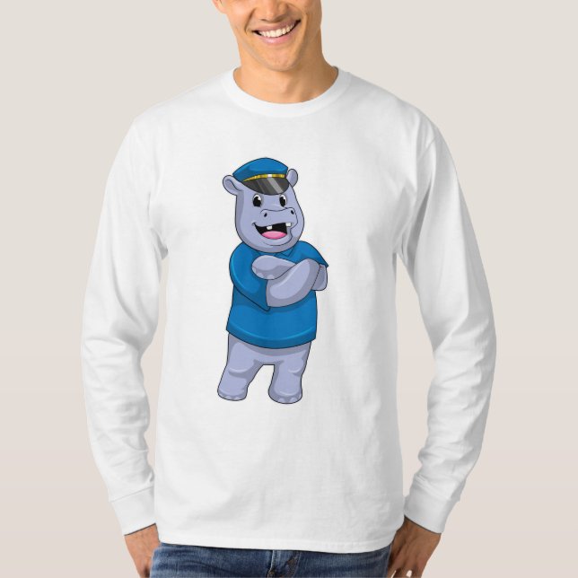 T-shirt Hippo en tant que policier avec casquette de polic (Devant)