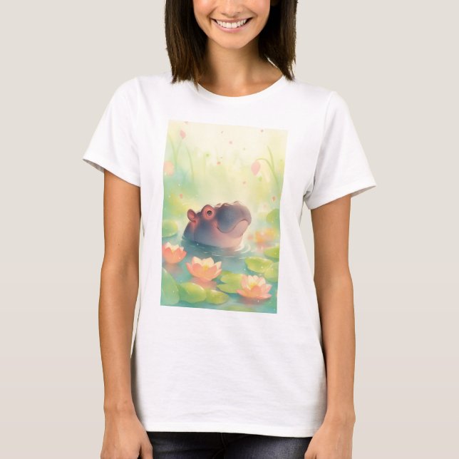 T-shirt Hippo étang floral caché dans la forêt (Devant)