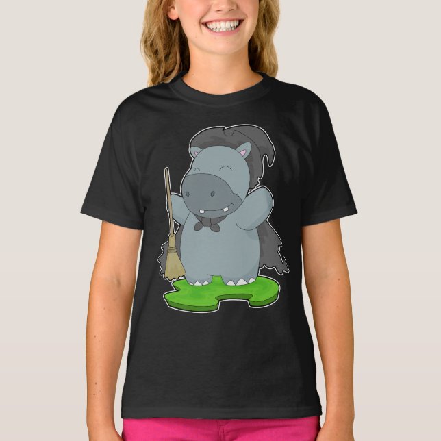 T-shirt Hippo Halloween sorcière (Devant)