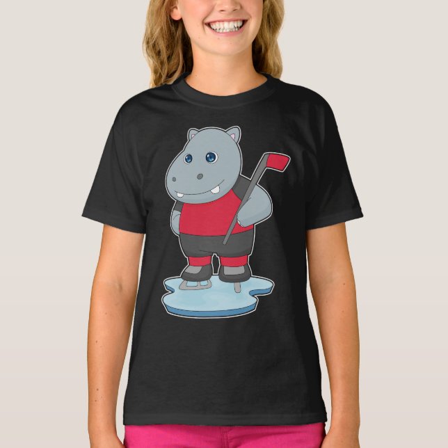 T-shirt Hippo Hockey sur glace Baguette de hockey sur glac (Devant)