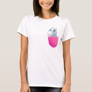 T-shirt Hippo mignon dans une poche imprimée rose