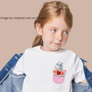 T-shirt Hippo mignon dans une poche pointillée rose imprim