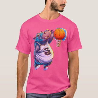 T-shirt Hippo Playing Basketball Cool Funny Hippos Basketb