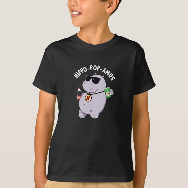 T-shirt Hippo-pop-amus Funny Hippo Soda Pun Pop Dark BG (Devant)