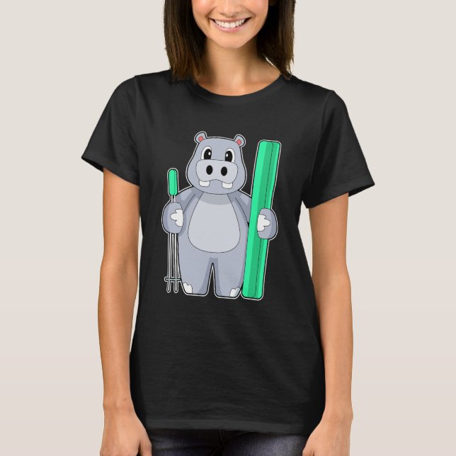 T-shirt Hippo Skier Ski Sports d'hiver (Devant)