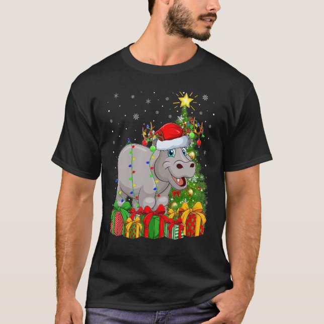 T-shirt Hippo   Xmas Holiday Santa Hippopotamus Christmas  (Devant)
