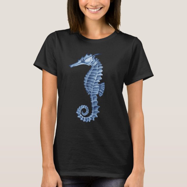 T-shirt Hippocampe à l'aquarelle bleue. (Devant)