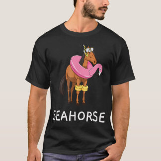 T-shirt Hippocampe Cheval Drôle Avec Flamant Rose Nageant
