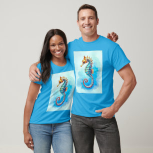 T-shirt Hippocampe d'aquarelle sur Turquoise