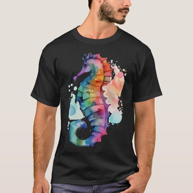 T-shirt Hippocampe Magie Aquarelle (Devant)