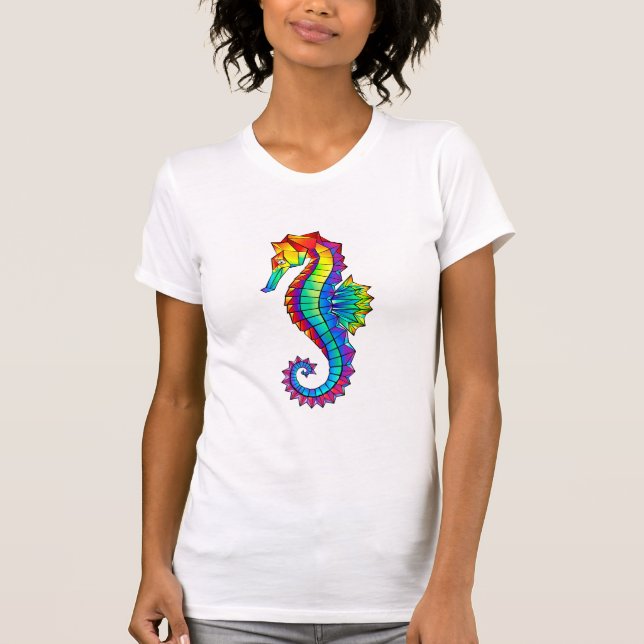 T-shirt Hippocampe polygonal arc-en-ciel (Devant)