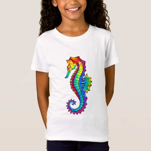 T-Shirt Hippocampe polygonal arc-en-ciel (Devant)