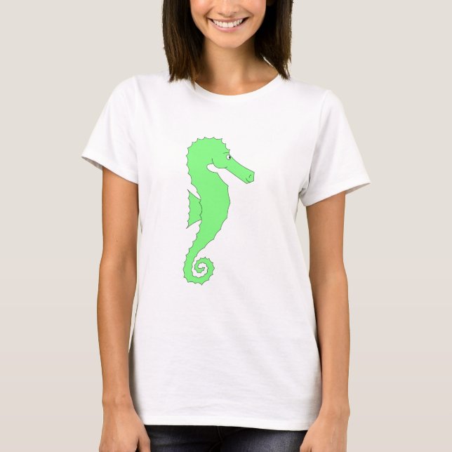 T-shirt Hippocampe vert sur le blanc (Devant)