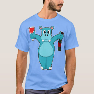 T-shirt Hippopotame avec bouteille de vin Verre de vin