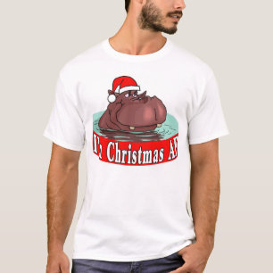 T-shirt Hippopotame de Noël dans un chapeau de Père Noël