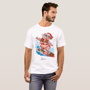 T-shirt Hippopotame de surf de Noël en bikini sur planche 