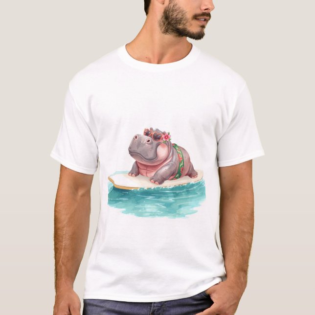 T-shirt Hippopotame en Bikini sur planche de surf (Devant)