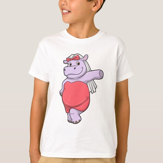 T-shirt Hippopotame en mariée avec voile et nœud (Devant)